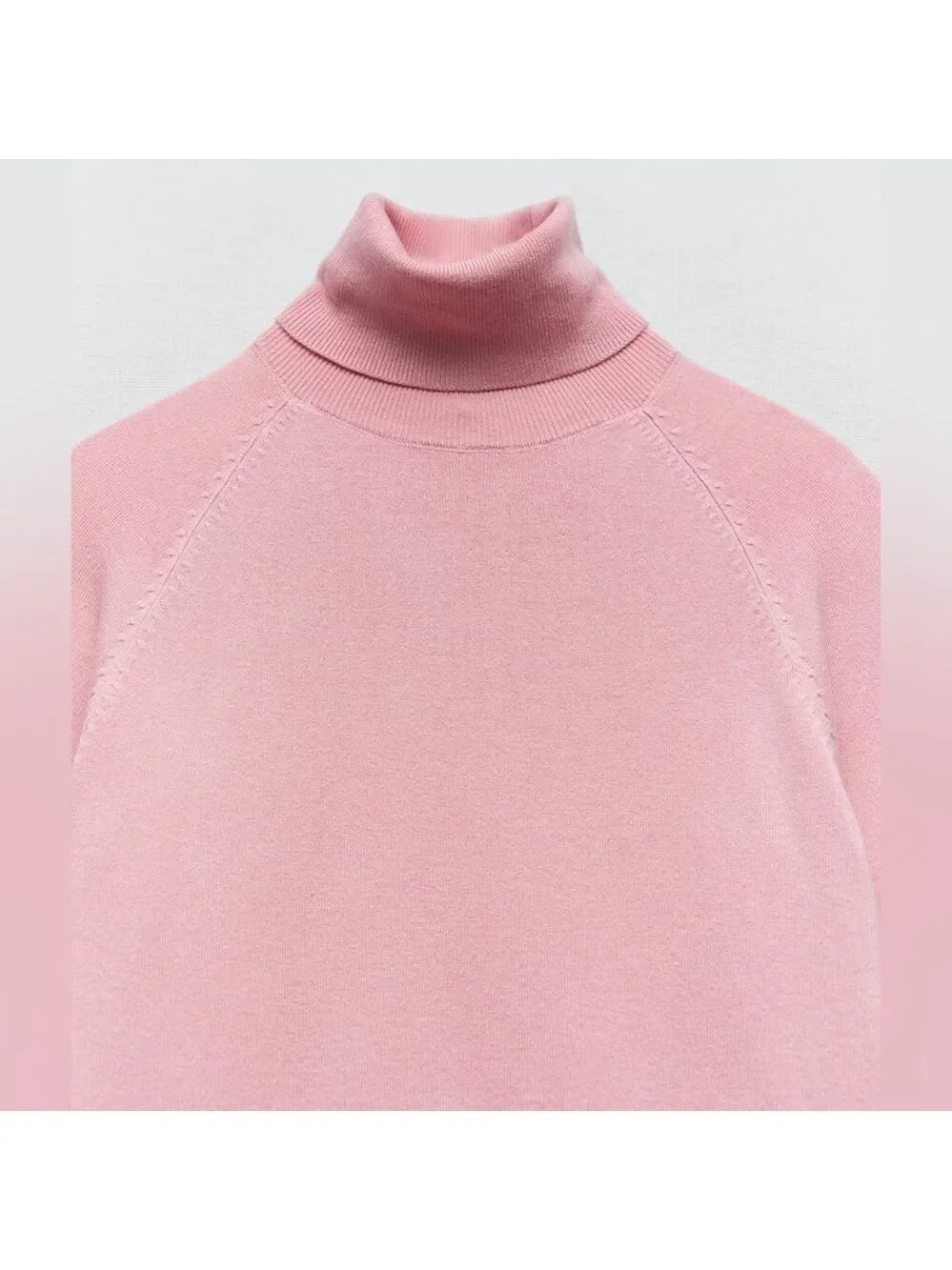 Zara High Collar Turtleneck Fine Ribbed Knit 3/4 Sleeve Sweater in Pink - Picture 5 of 14